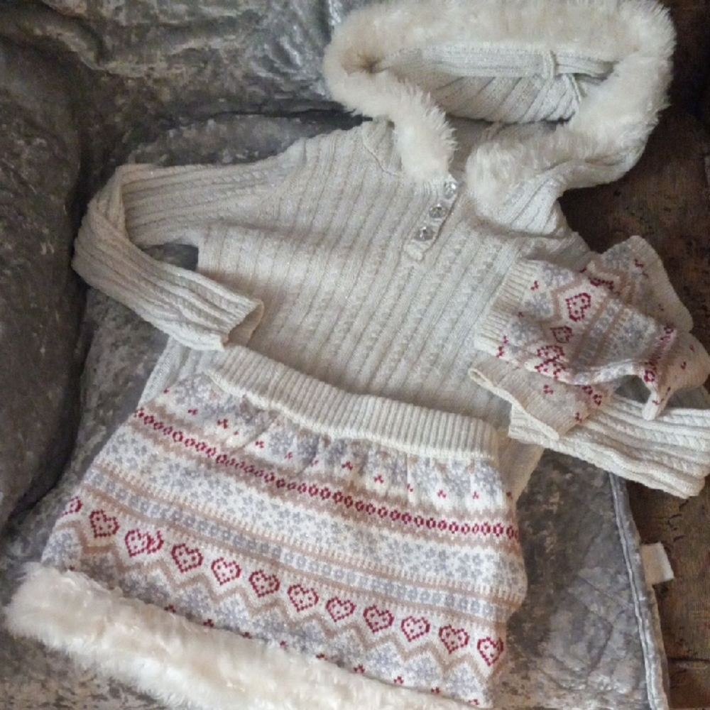 Cozy Knit Hooded Sweater Dress with Mittens